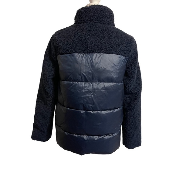 Women’s TOMMY HILFIGER Mixed Media Navy Blue Sherpa Puffer Jacket Coat - Picture 7 of 10